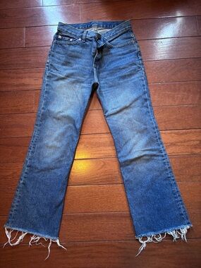 BDG Women's Blue Flared Jeans with Frayed Hem